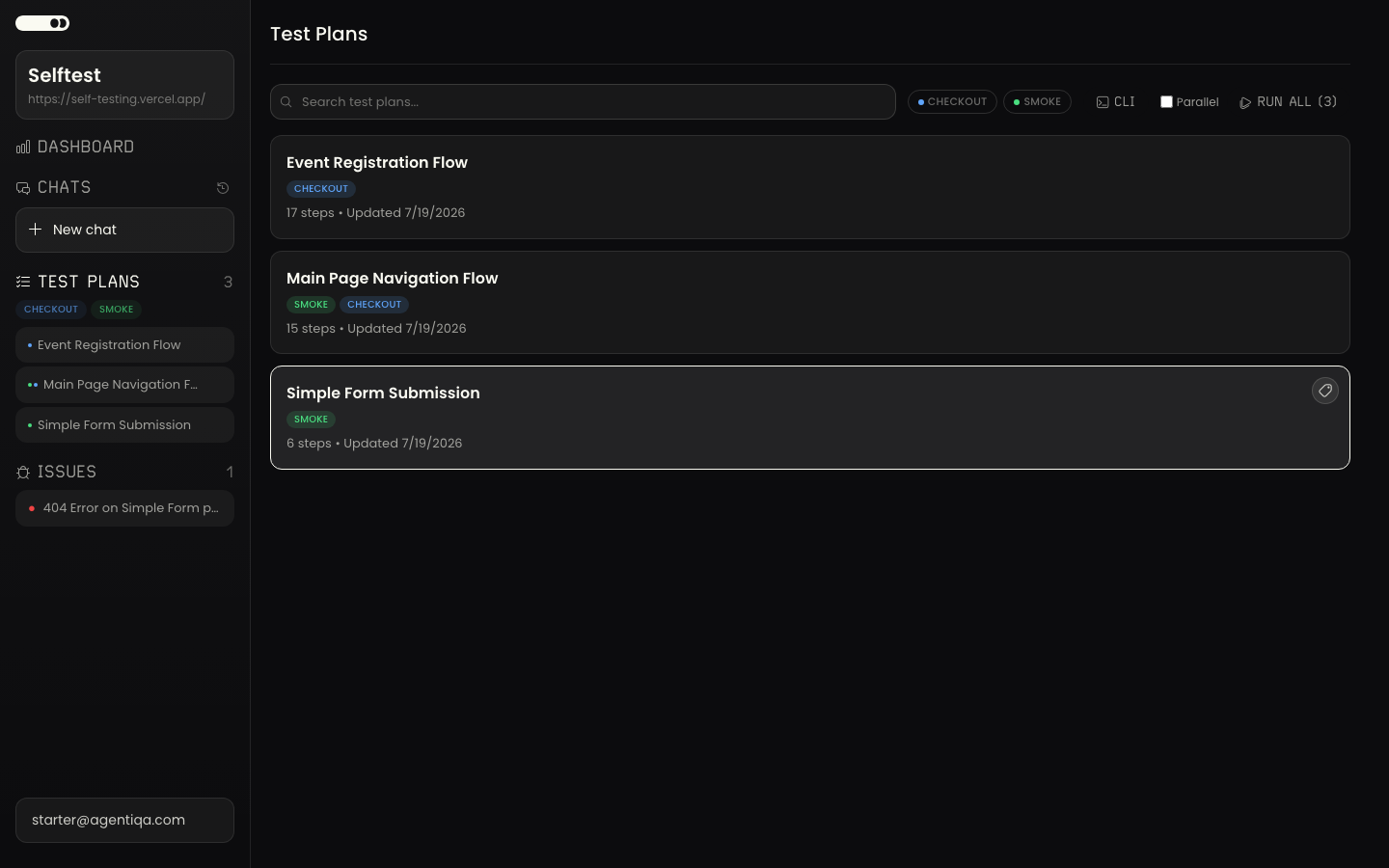 Test plans tagged with labels in Agentiqa
