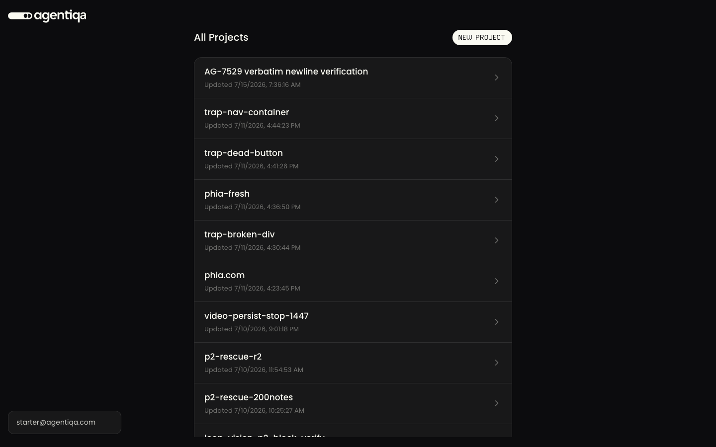 The Agentiqa projects list