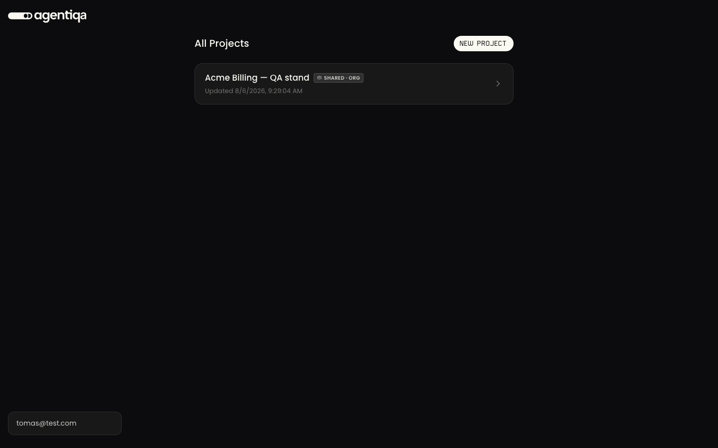 A teammate's project list showing the shared project with a Shared · org badge